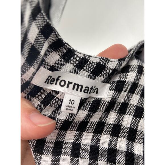 Reformation Brodie April Black Gingham Check Linen Open Back Mini Dress Size 10 - Picture 4 of 5